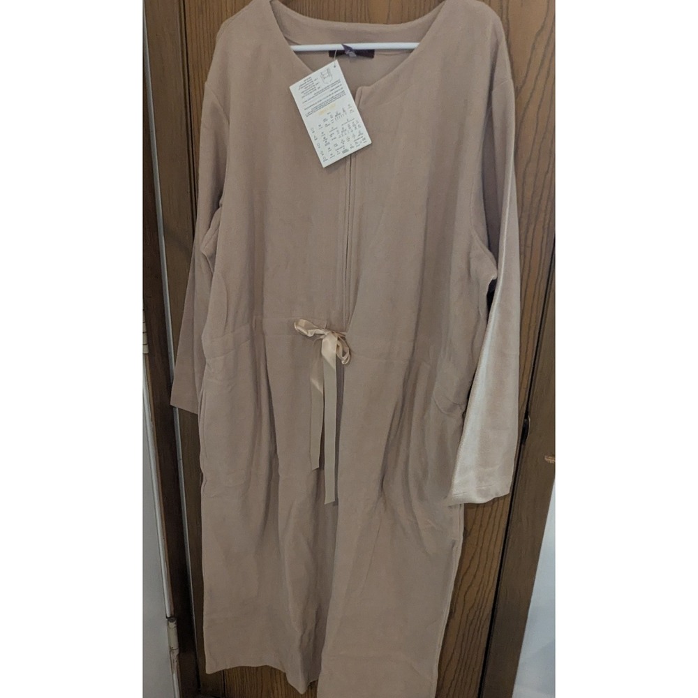 NWT Stan Herman Tan Sherpa Fleece Zip Front Robe Long Sleeve Lounger Women 3X
